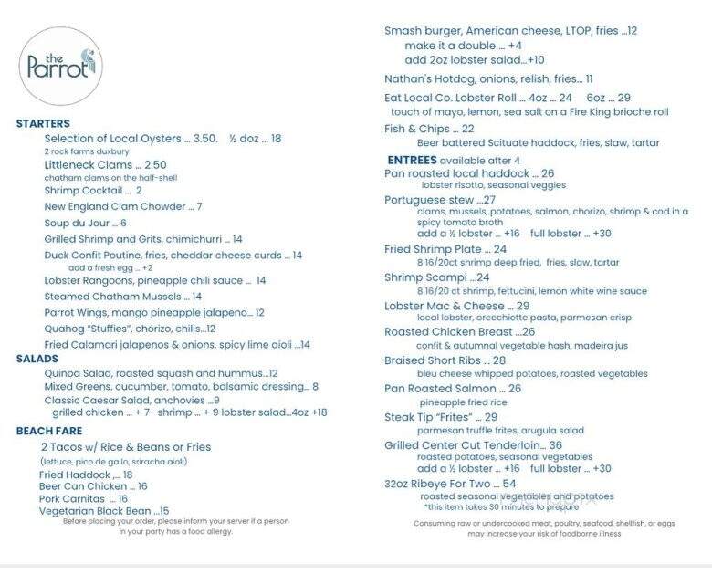 Red Parrot - Hull, MA menu_pic