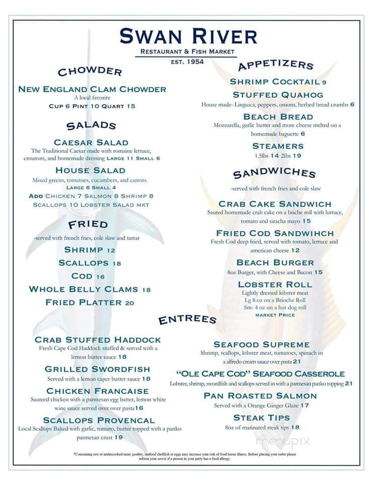 Swan River Seafood Restaurant - Dennis Port, MA menu_pic
