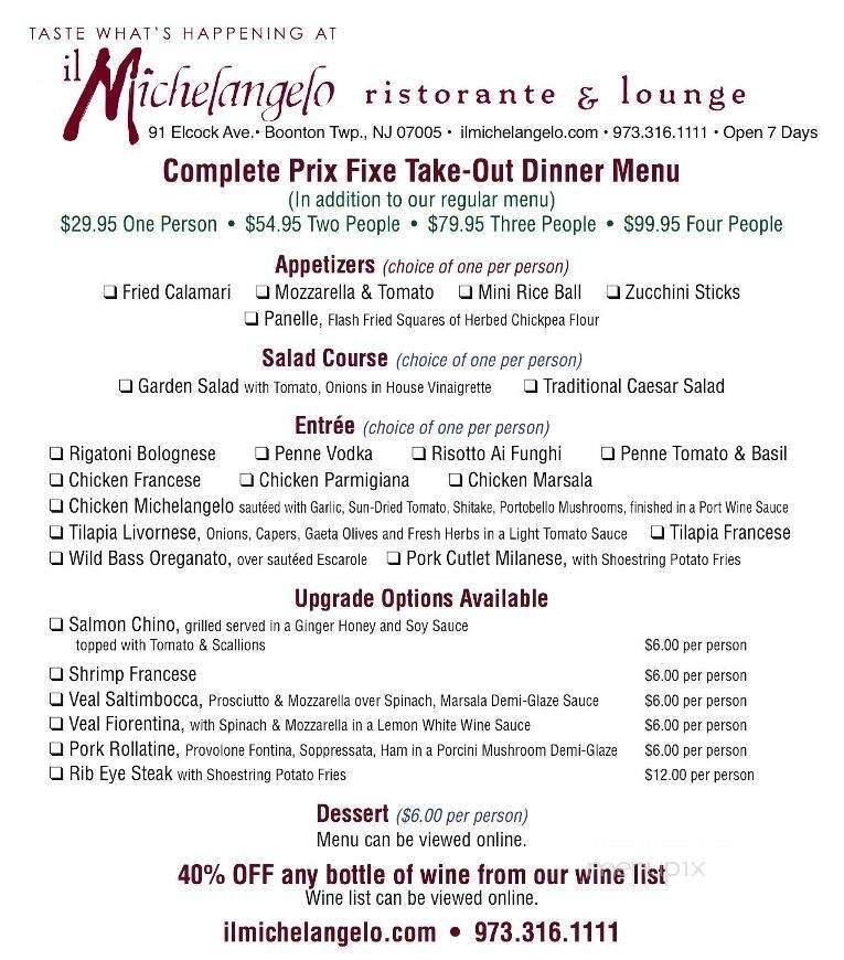 Michelangelo Restaurant - Boonton, NJ menu_pic