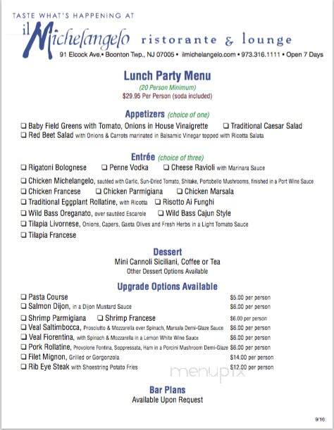 Michelangelo Restaurant - Boonton, NJ menu_pic
