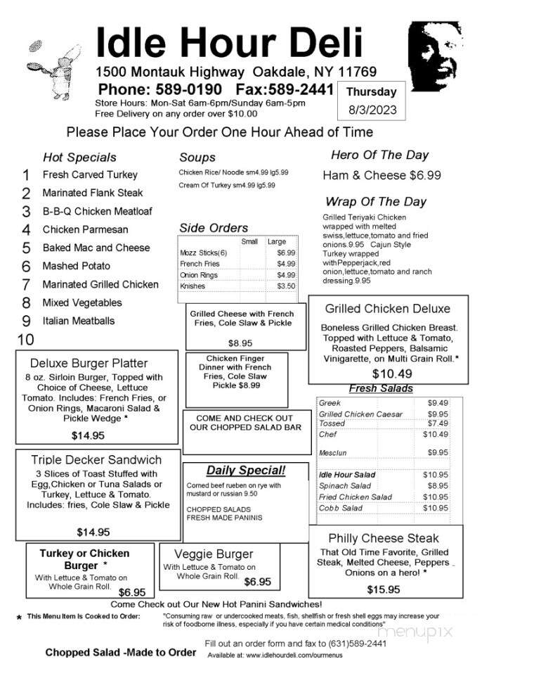 Idle Hour Deli - Oakdale, NY menu_pic