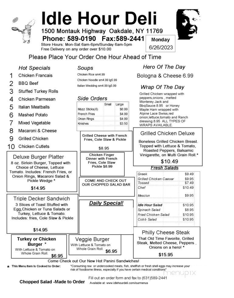 Idle Hour Deli - Oakdale, NY menu_pic
