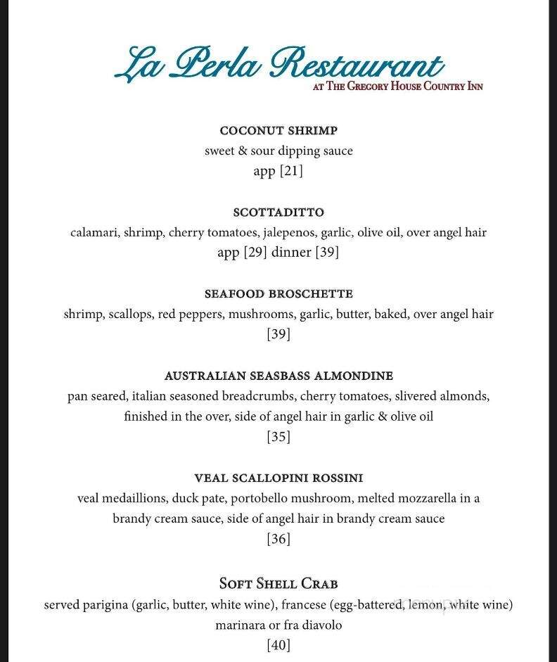 La Perla At Gregory House - Averill Park, NY menu_pic