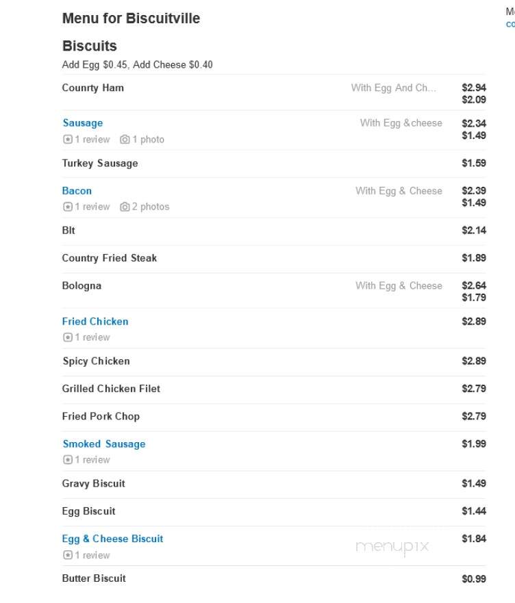 Biscuitville - Lexington, NC menu_pic