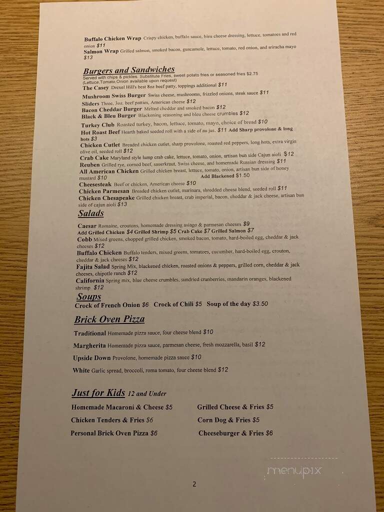 Casey's Saloon & Restaurant - Drexel Hill, PA menu_pic