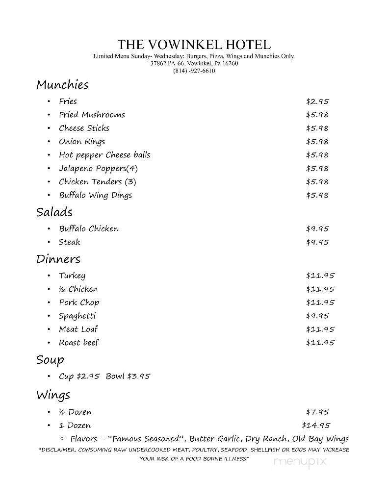 Vowinckel Hotel - Vowinckel, PA menu_pic