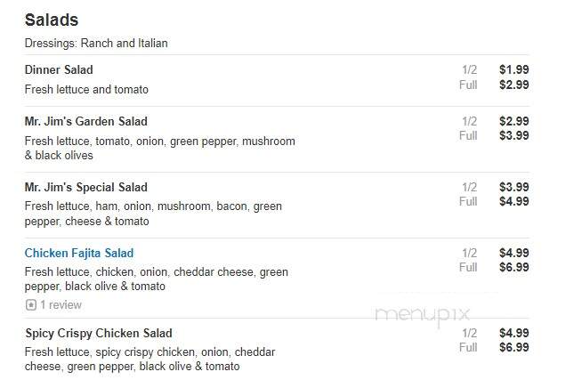 Mr Jim's Pizza - Granbury, TX menu_pic