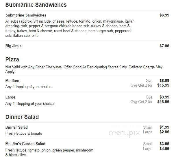Mr Jim's Pizza - Granbury, TX menu_pic