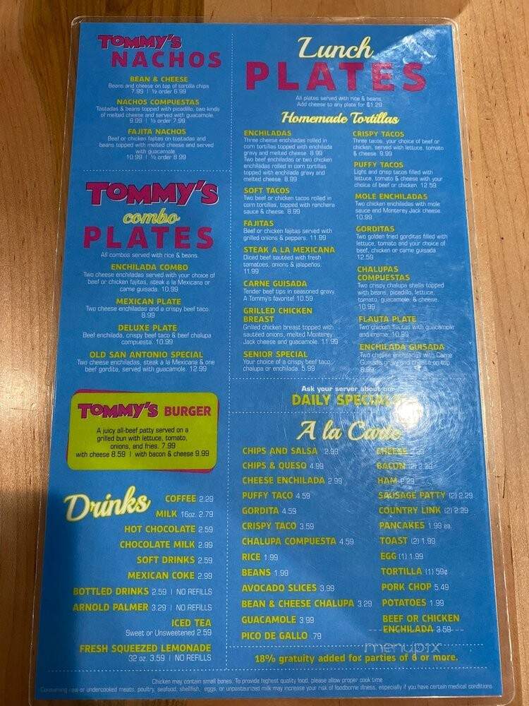 Tommy's Restaurant - San Antonio, TX menu_pic