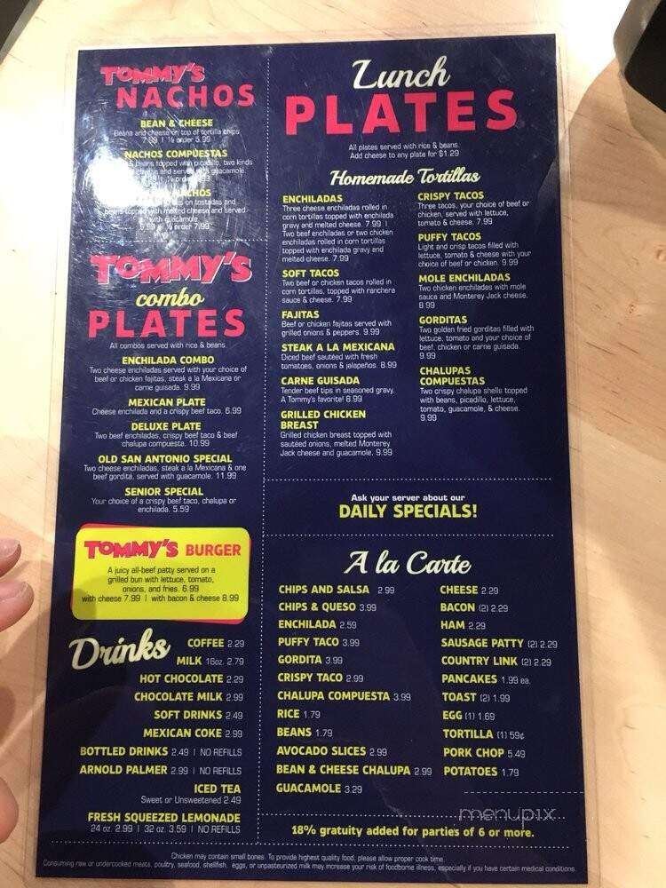 Tommy's Restaurant - San Antonio, TX menu_pic
