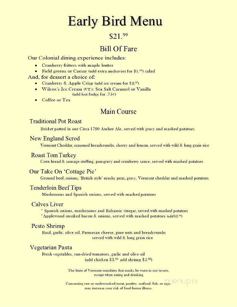 Ye Olde Tavern - Manchester Center, VT menu_pic