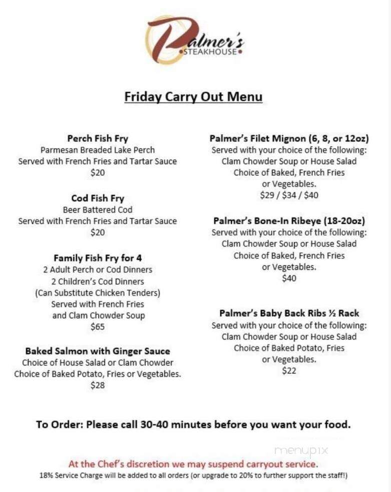 Palmer's Steakhouse - Hartland, WI menu_pic