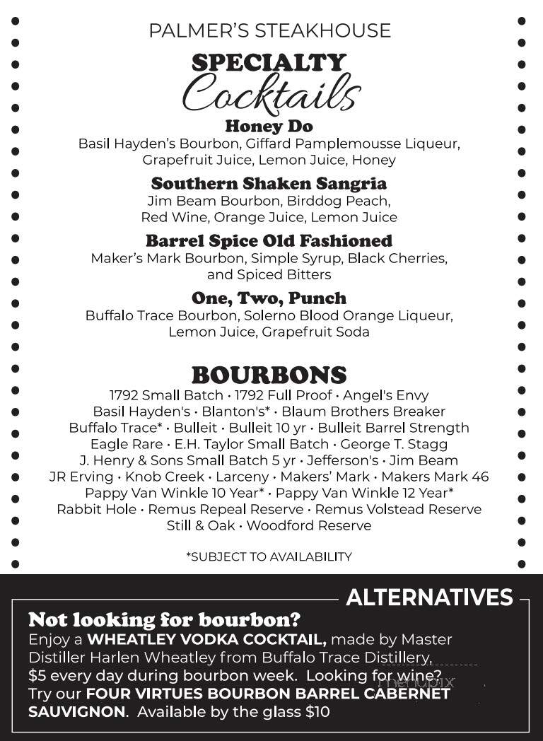 Palmer's Steakhouse - Hartland, WI menu_pic