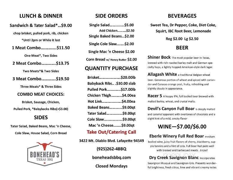 Bo's Barbecue - Lafayette, CA menu_pic