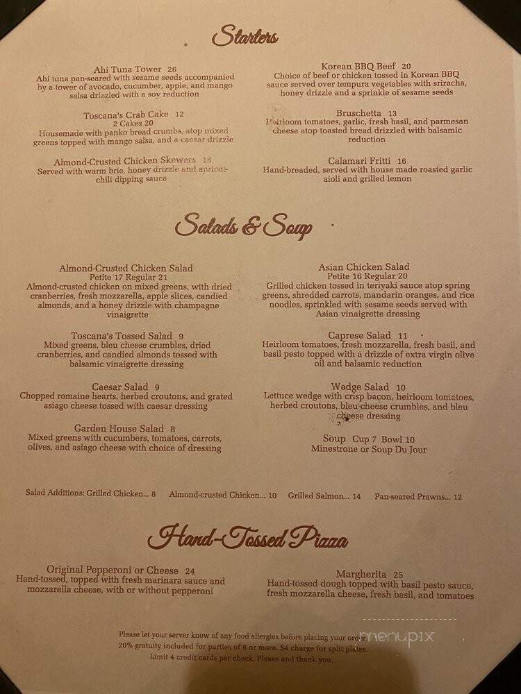 Toscana's Ristorante - Turlock, CA menu_pic