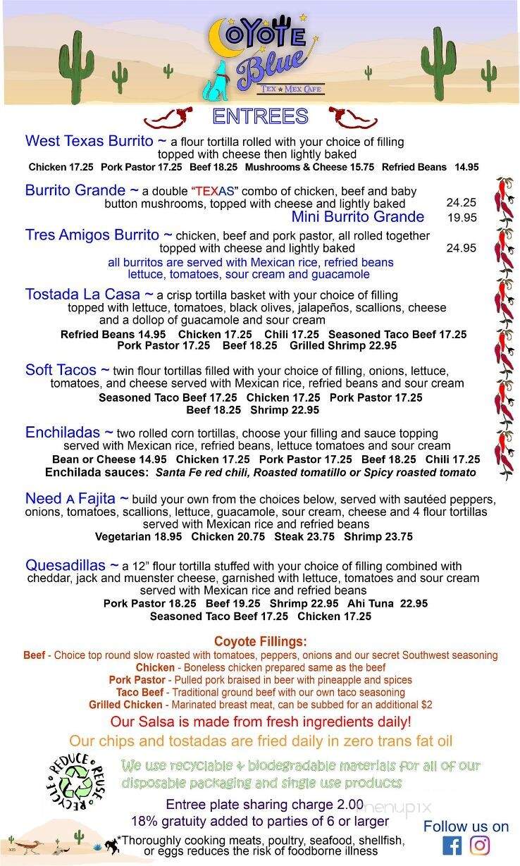 Coyote Blue Tex Mex Cafe - Middletown, CT menu_pic