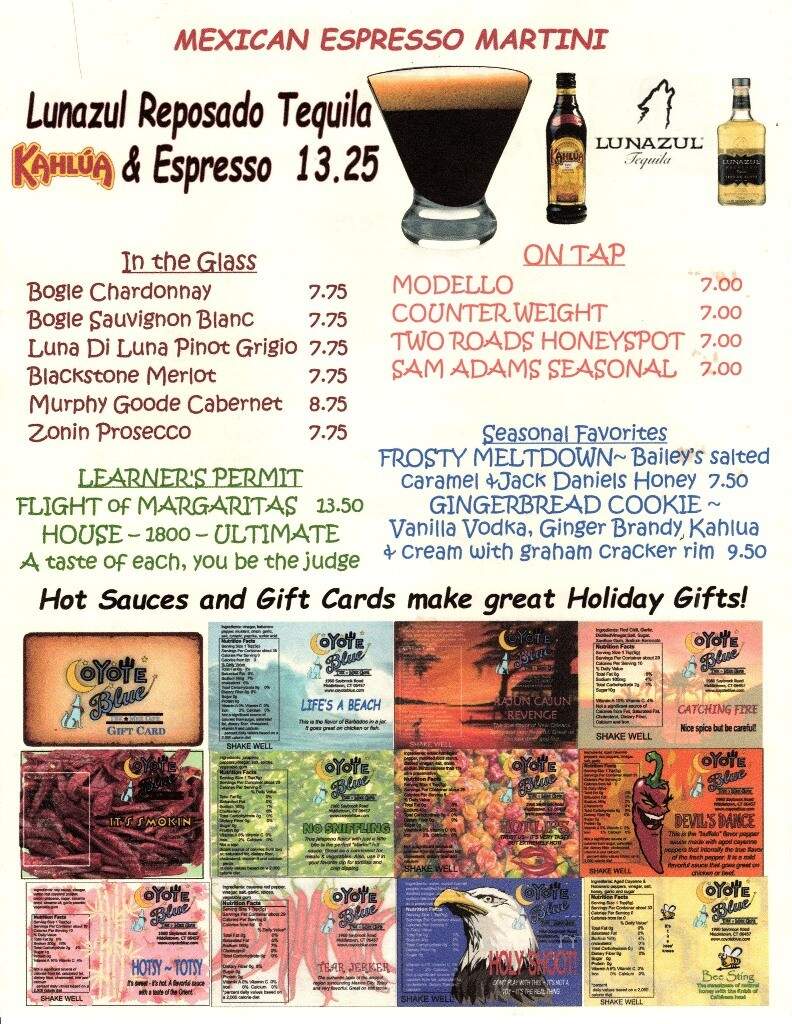 Coyote Blue Tex Mex Cafe - Middletown, CT menu_pic