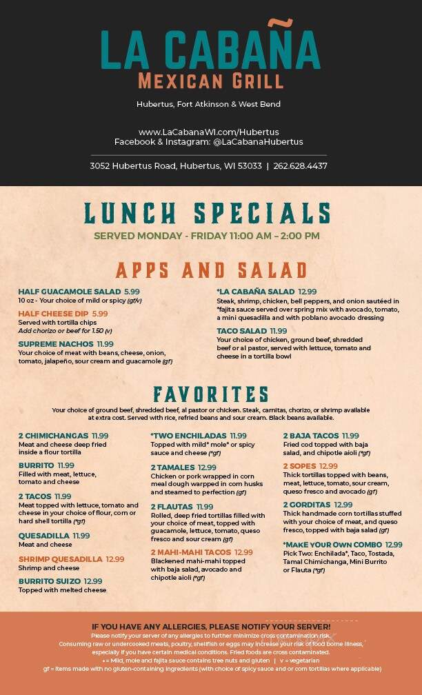 La Cabana - Hubertus, WI menu_pic