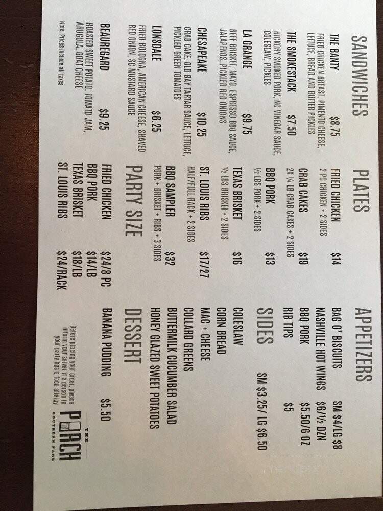 The Porch - Wakefield, MA menu_pic