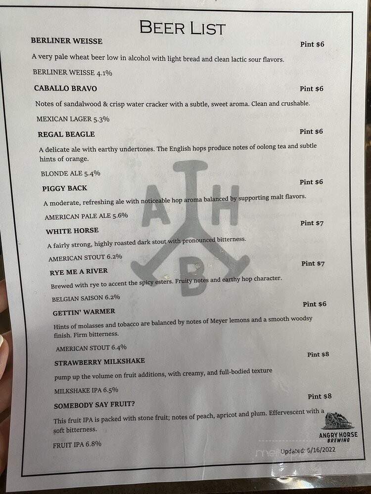 Angry Horse Brewing - Montebello, CA menu_pic