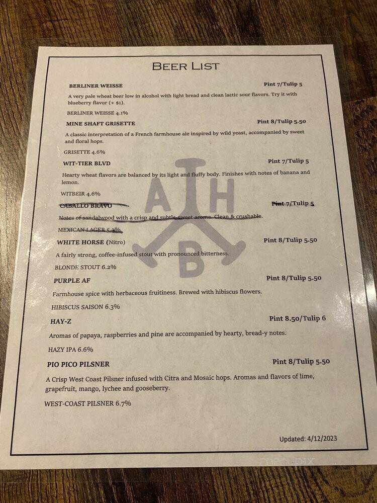 Angry Horse Brewing - Montebello, CA menu_pic