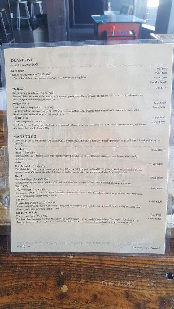 Angry Horse Brewing - Montebello, CA menu_pic