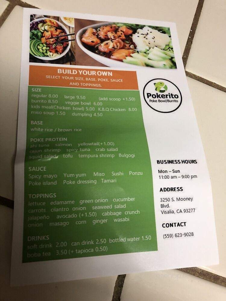 Pokerito - Visalia, CA menu_pic