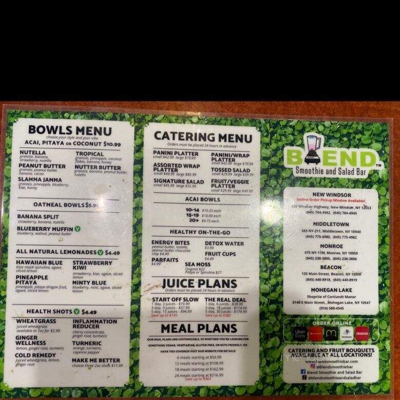 Blend Smoothie and Salad Bar- Middletown - Middletown, NY menu_pic