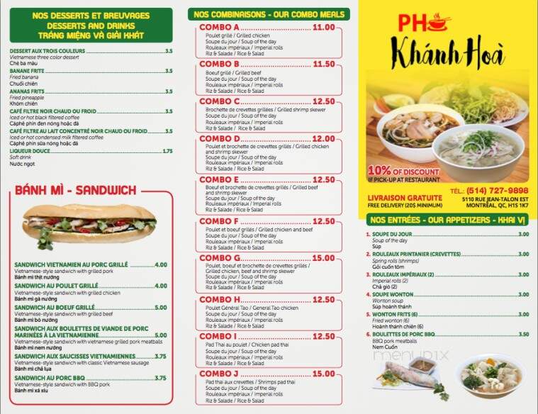 Pho Khanh Hoa - Saint-Leonard, QC menu_pic