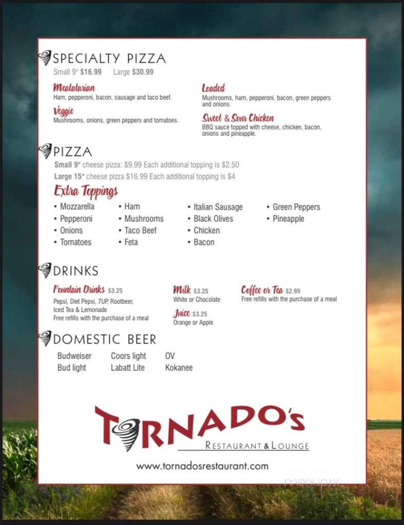 Tornado's Restaurant & Lounge - Portage La Prairie, MB menu_pic