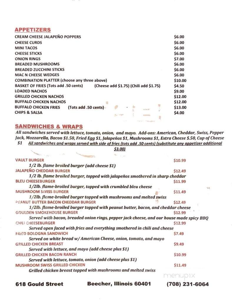 The Gould Vault - Beecher, IL menu_pic