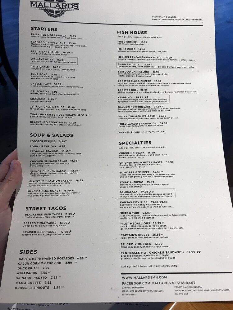 Mallards - Forest Lake, MN menu_pic