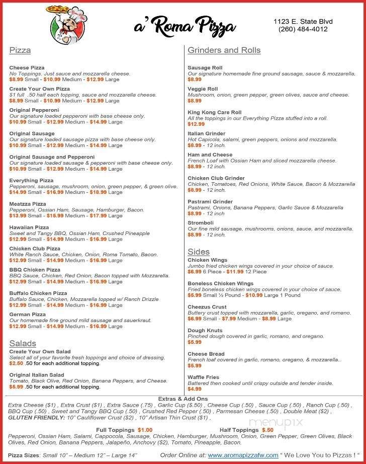 Aroma Pizza - Fort Wayne, IN menu_pic