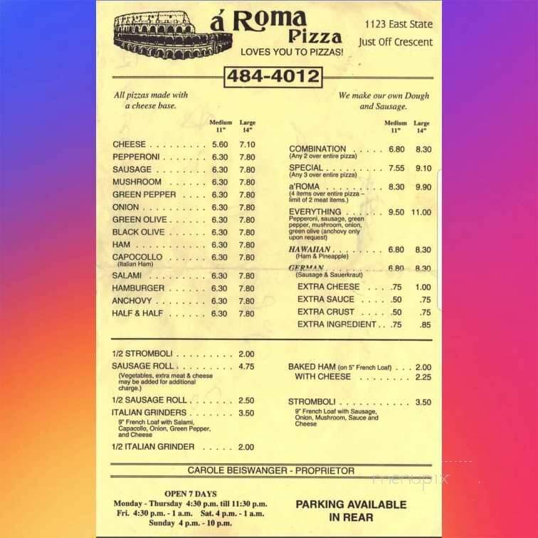 Aroma Pizza - Fort Wayne, IN menu_pic