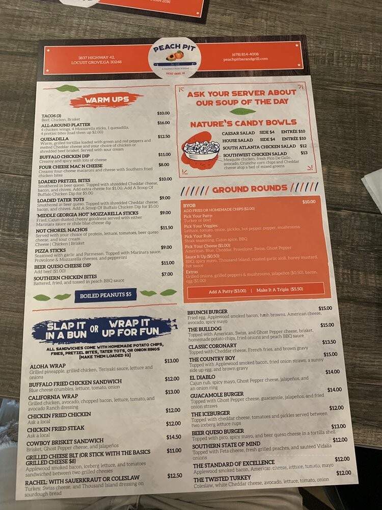 Peach Pit Bar & Grill - Locust Grove, GA menu_pic