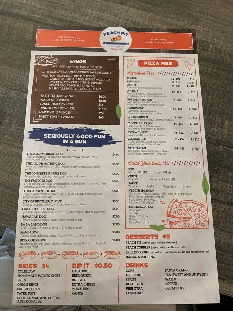 Peach Pit Bar & Grill - Locust Grove, GA menu_pic