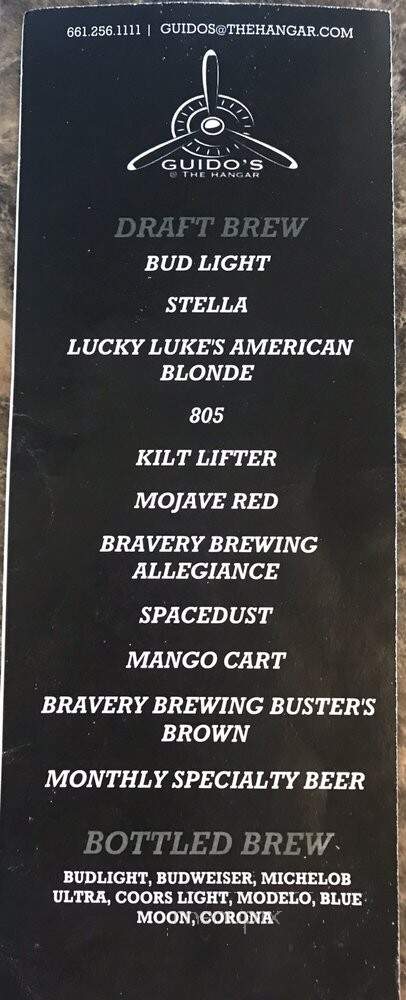 Guido's At the Hangar - Rosamond, CA menu_pic