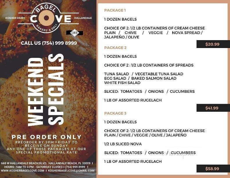 Kosher Bagel Cove - Hallandale Beach, FL menu_pic