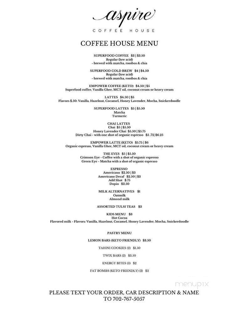 Aspire Coffee House - Las Vegas, NV menu_pic