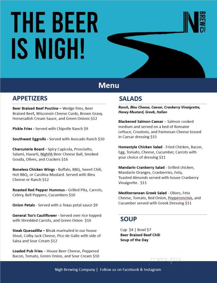Nigh Brewing - Plainfield, IN menu_pic