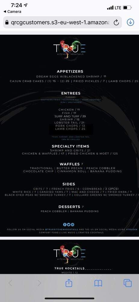 True Kitchen + Kocktails - Dallas, TX menu_pic