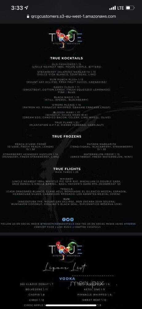 True Kitchen + Kocktails - Dallas, TX menu_pic