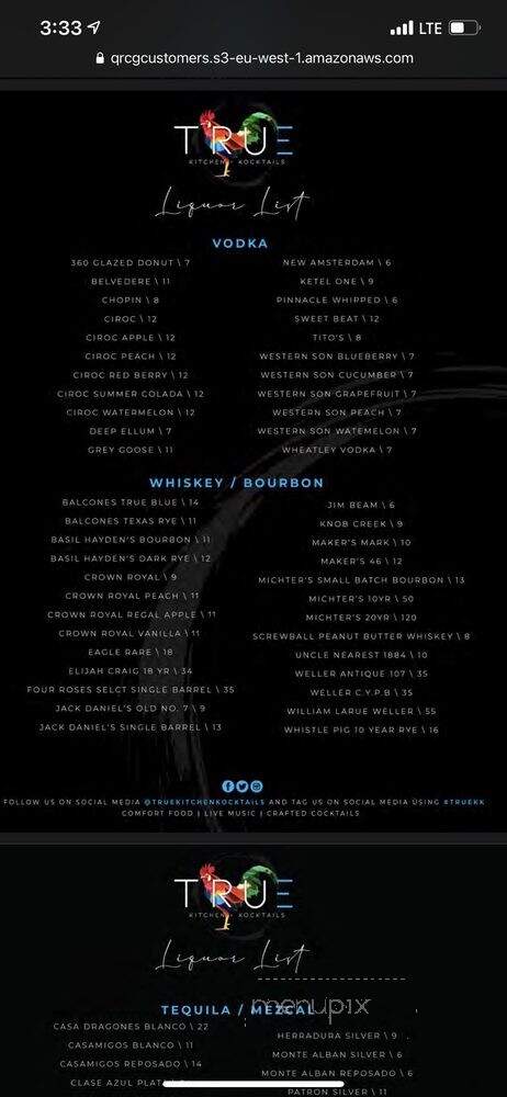 True Kitchen + Kocktails - Dallas, TX menu_pic