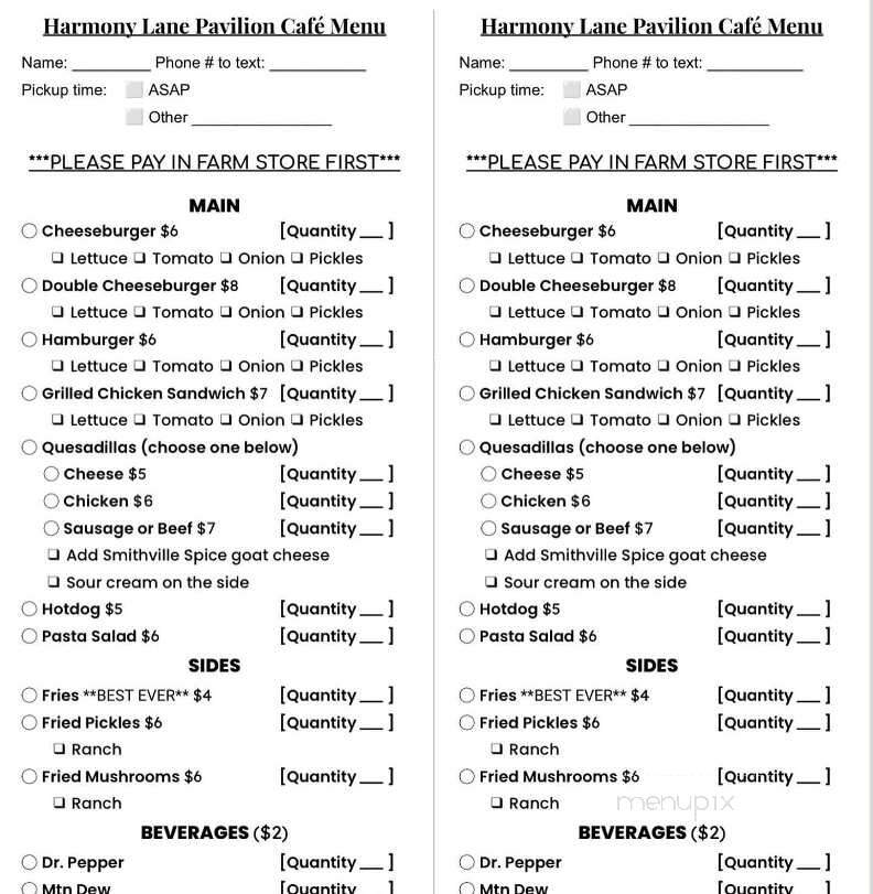 Harmony Lane Farm and Creamery - Smithville, TN menu_pic