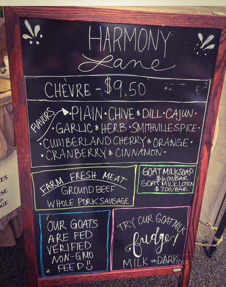 Harmony Lane Farm and Creamery - Smithville, TN menu_pic