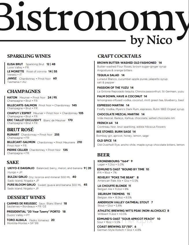 Bistronomy By Nico - Charleston, SC menu_pic