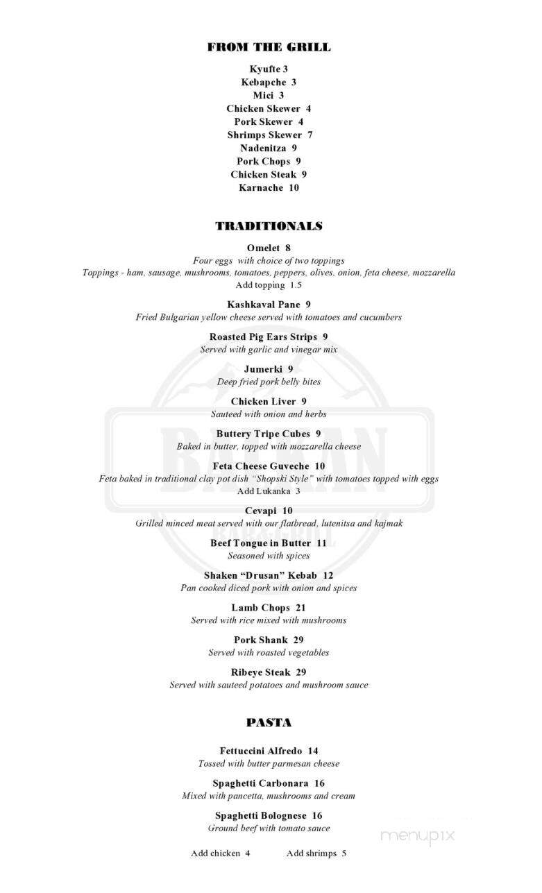 Balkan Bar and Grill - Las Vegas, NV menu_pic