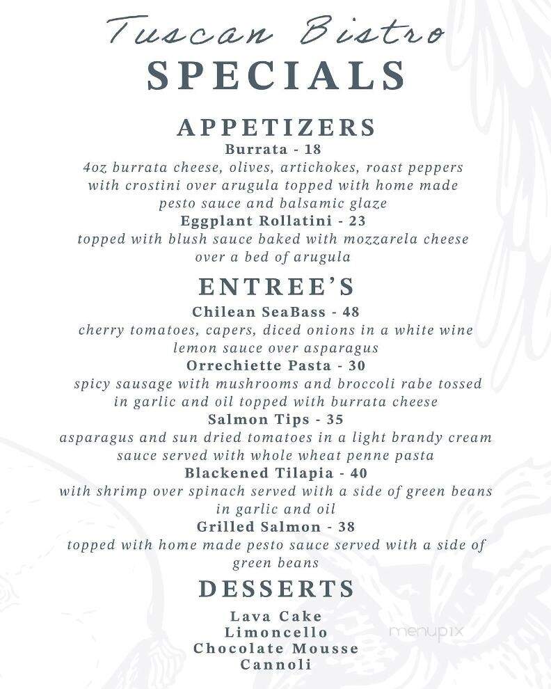 Tuscan Bistro - Sewell, NJ menu_pic