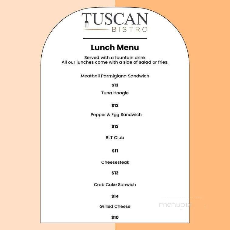 Tuscan Bistro - Sewell, NJ menu_pic