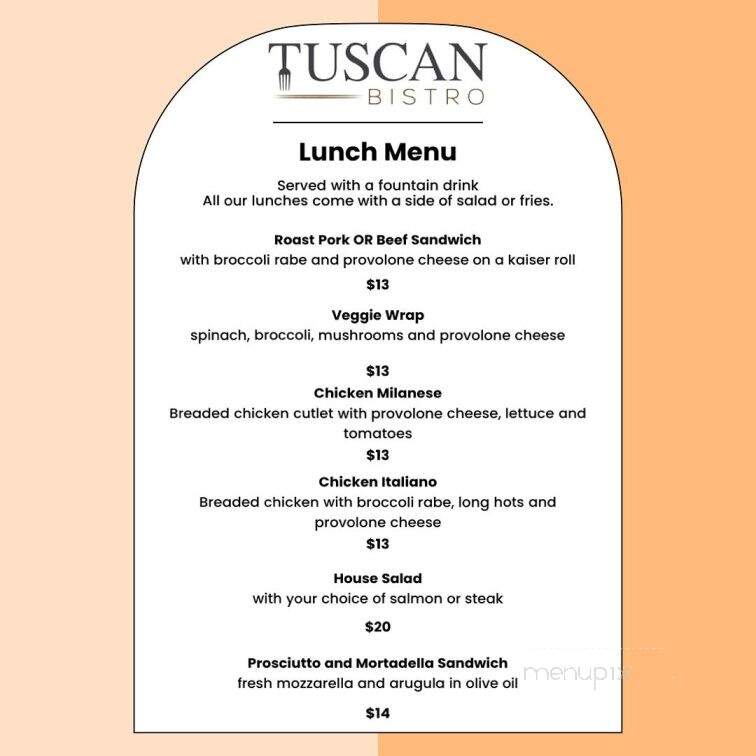 Tuscan Bistro - Sewell, NJ menu_pic